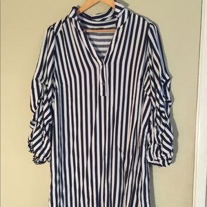Blue and white shirt dress